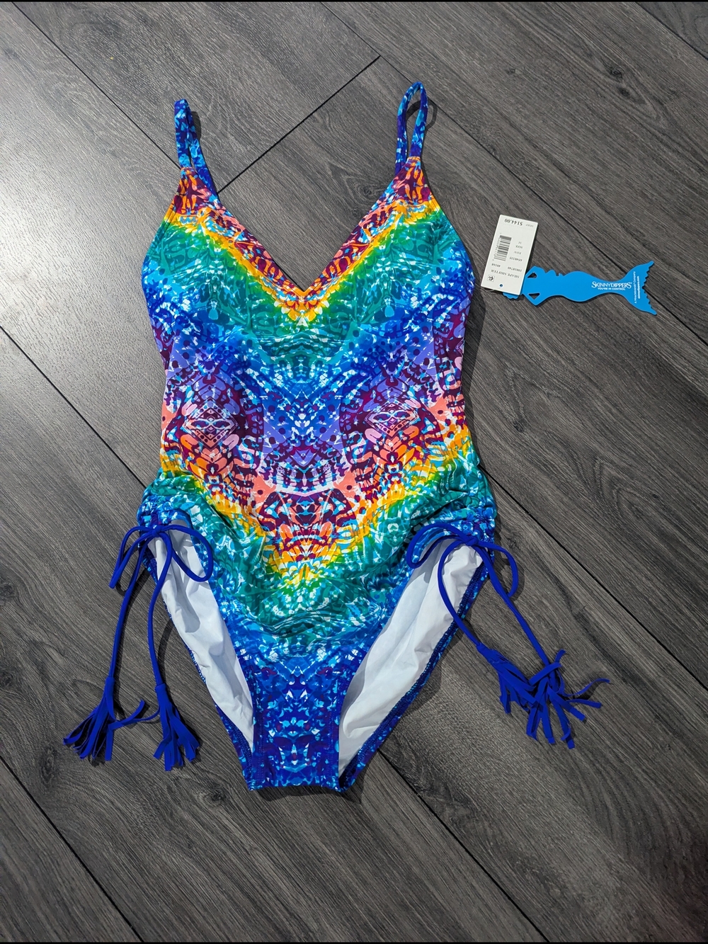 Skinny Dippers Tie Dye SHAPE SHIFTER One-Piece Swimsuit with Side Ties Size M